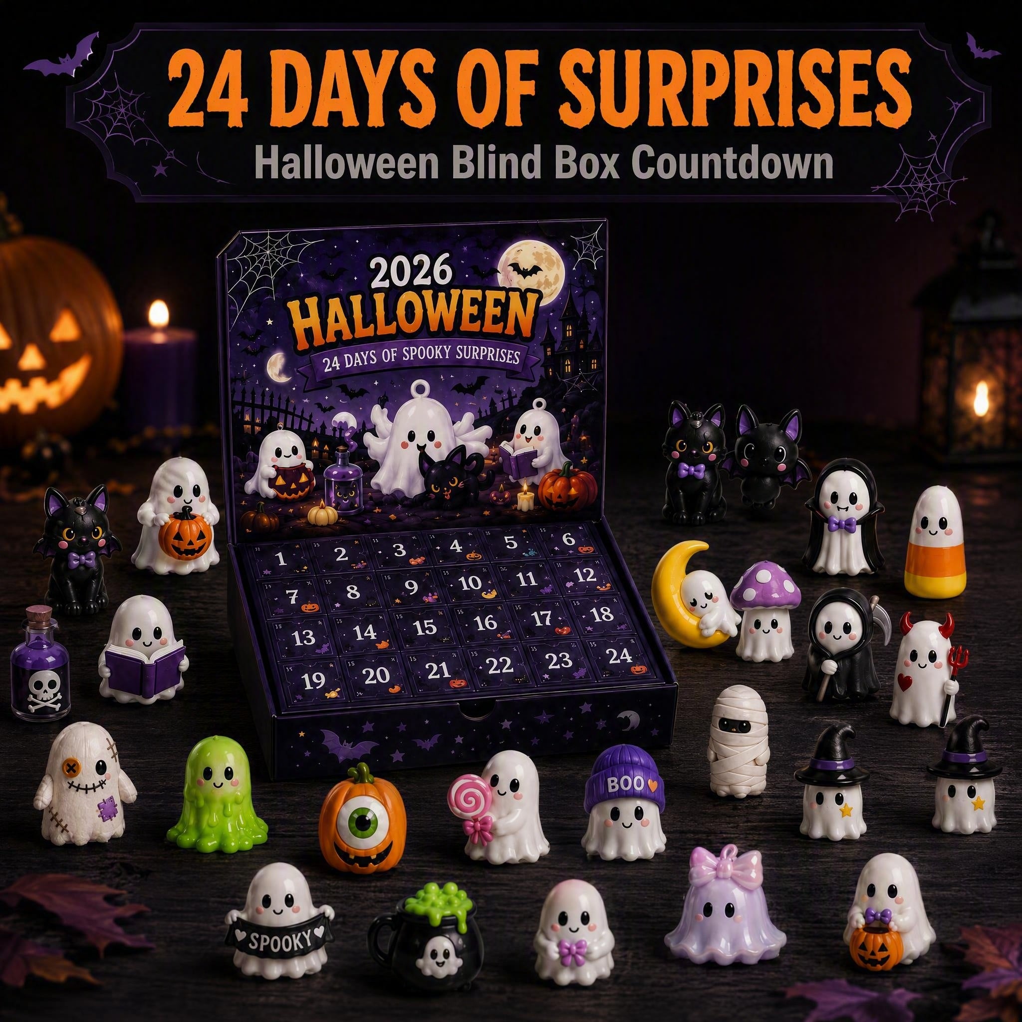 2026 Halloween Arrival Calendar 24 Ghostly Horror Style Countdown Blind Box Gift Set