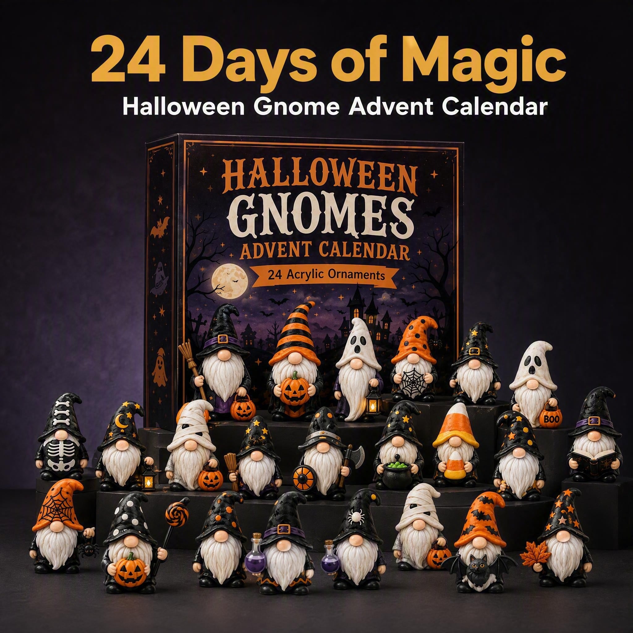 Halloween Ghost Dwarf Arrival Calendar 24 Different Faceless Ghost Dwarf Statues Halloween Day Blind Box Set