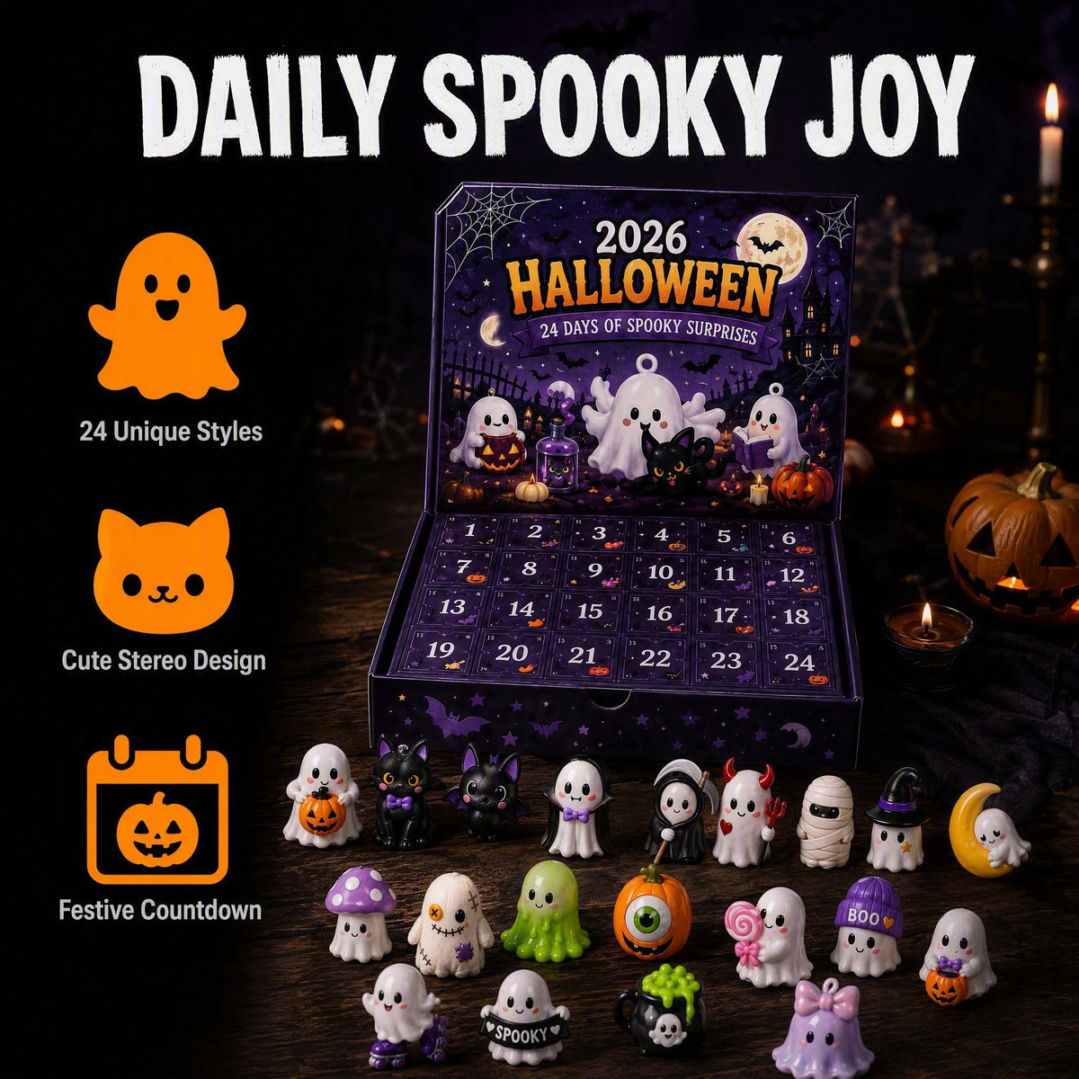 2026 Halloween Arrival Calendar 24 Ghostly Horror Style Countdown Blind Box Gift Set