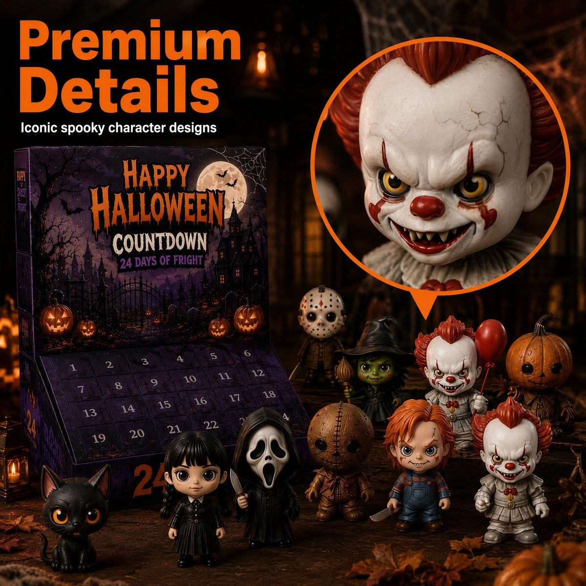 Halloween 24 Days Countdown Blind Box Set, 24 Unique Zombie theme Mini Figures