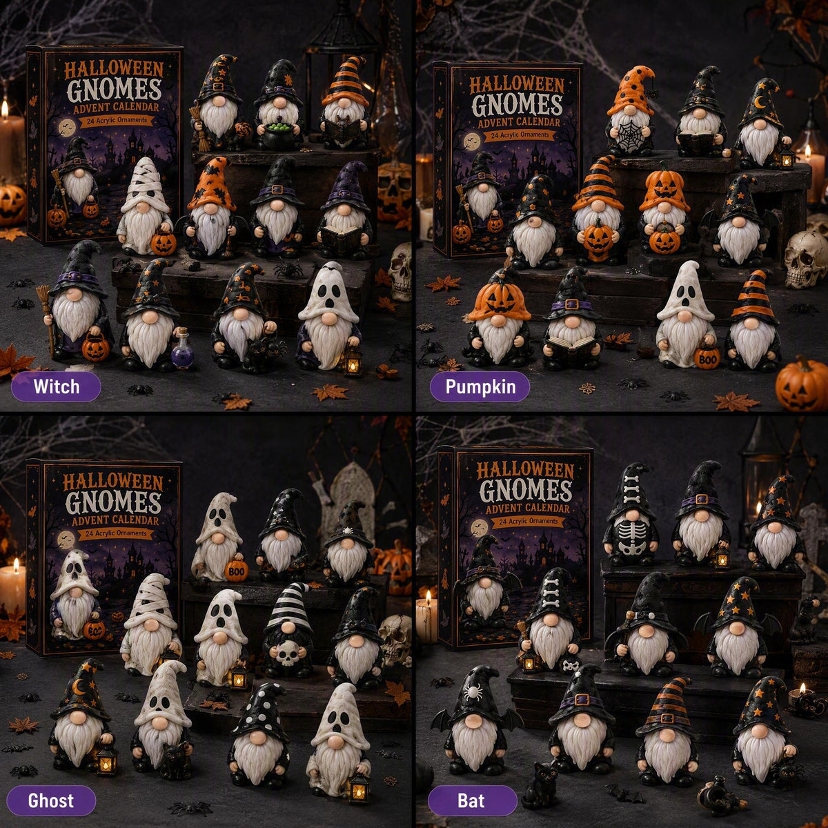 Halloween Ghost Dwarf Arrival Calendar 24 Different Faceless Ghost Dwarf Statues Halloween Day Blind Box Set