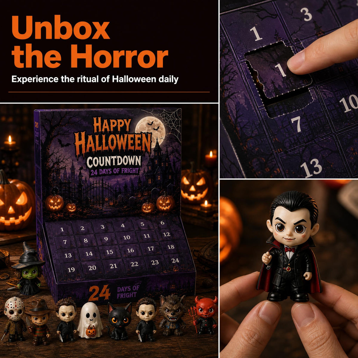 Halloween 24 Days Countdown Blind Box Set, 24 Unique Zombie theme Mini Figures