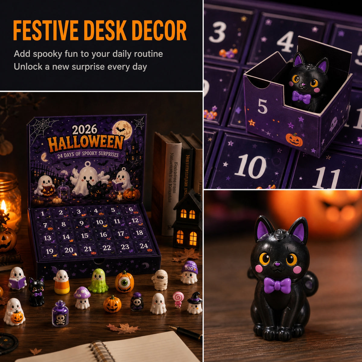 2026 Halloween Arrival Calendar 24 Ghostly Horror Style Countdown Blind Box Gift Set