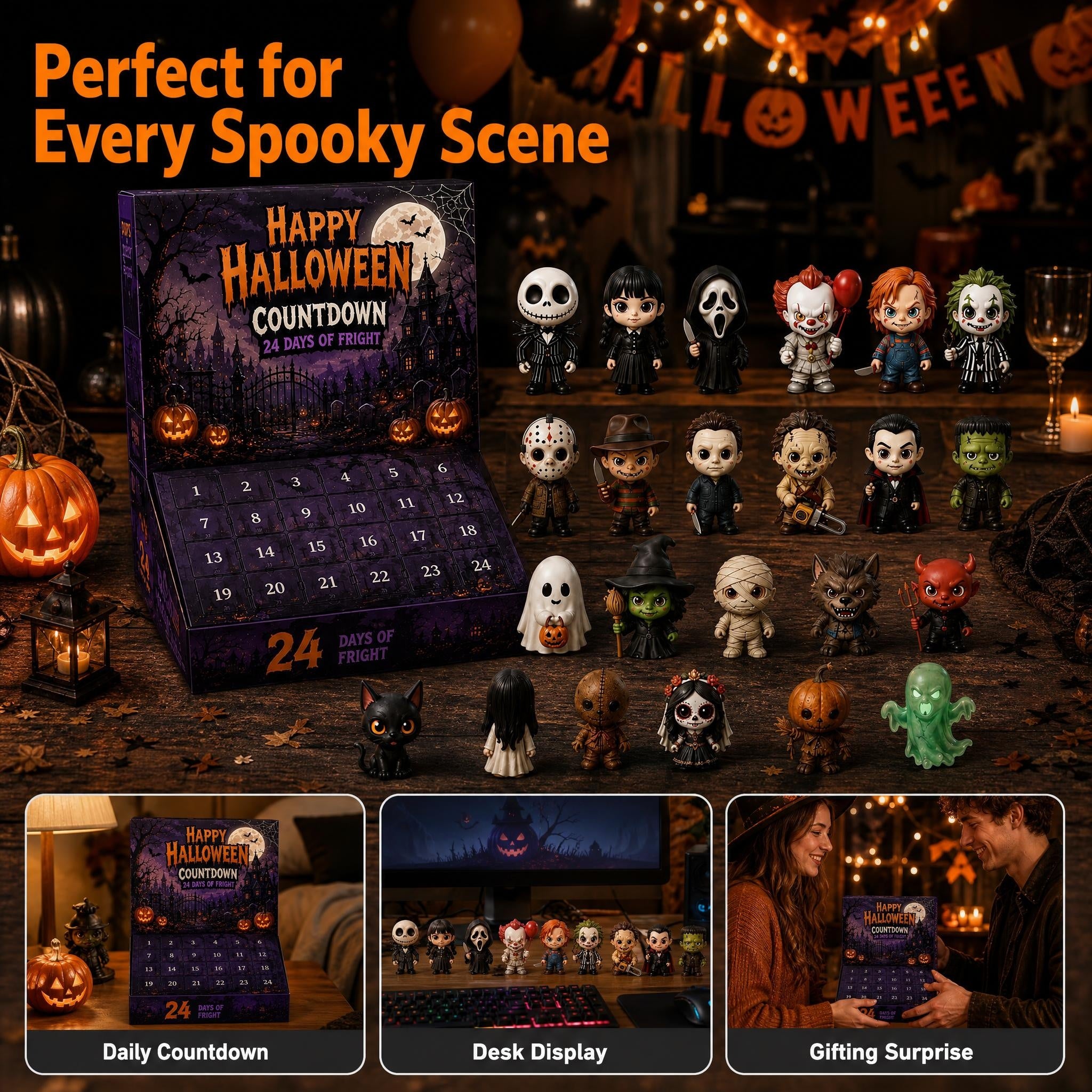 Halloween 24 Days Countdown Blind Box Set, 24 Unique Zombie theme Mini Figures