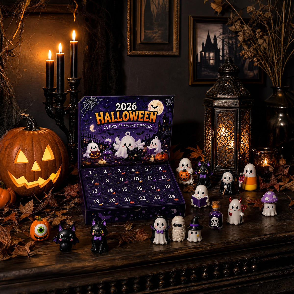 2026 Halloween Arrival Calendar 24 Ghostly Horror Style Countdown Blind Box Gift Set