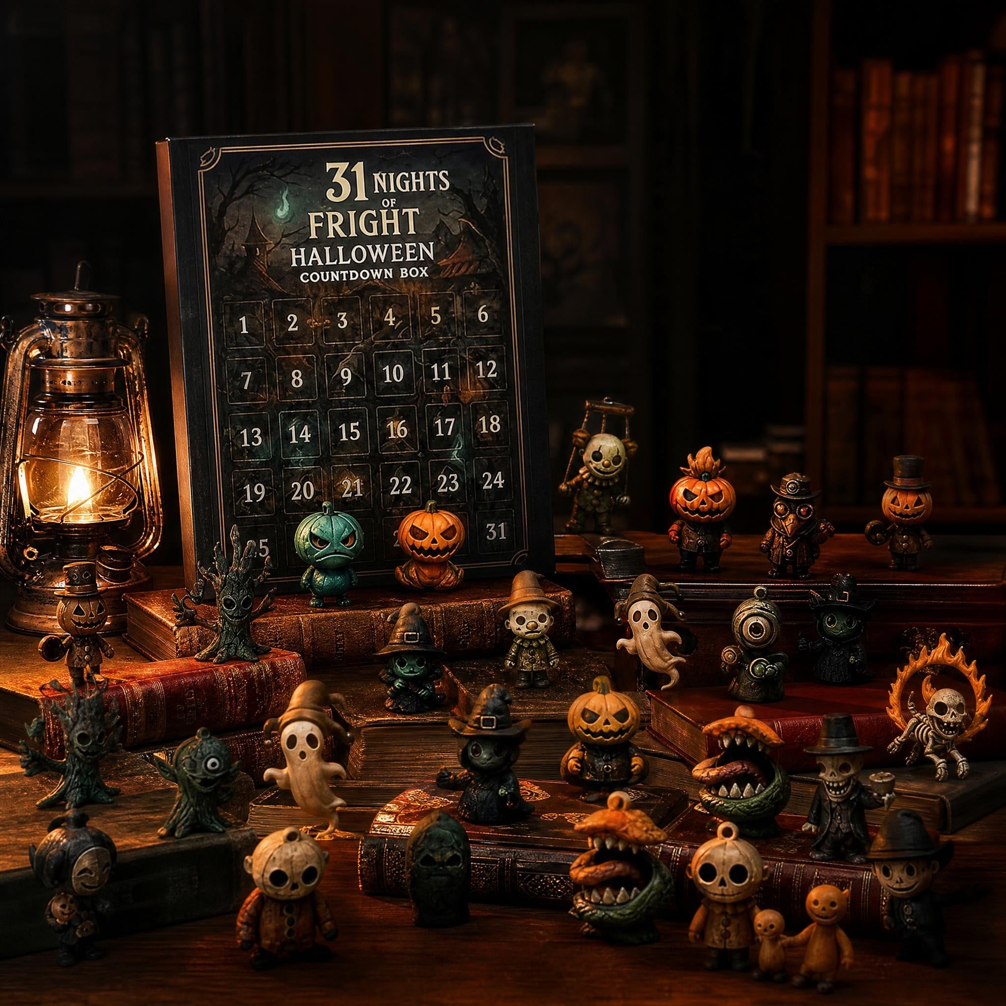 Halloween 31 nights Countdown Blind Box Set Spooky Cute Resin Figurine Advent Calendar for Holiday Decoration Gifts