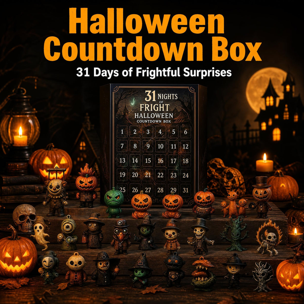 Halloween 31 nights Countdown Blind Box Set Spooky Cute Resin Figurine Advent Calendar for Holiday Decoration Gifts