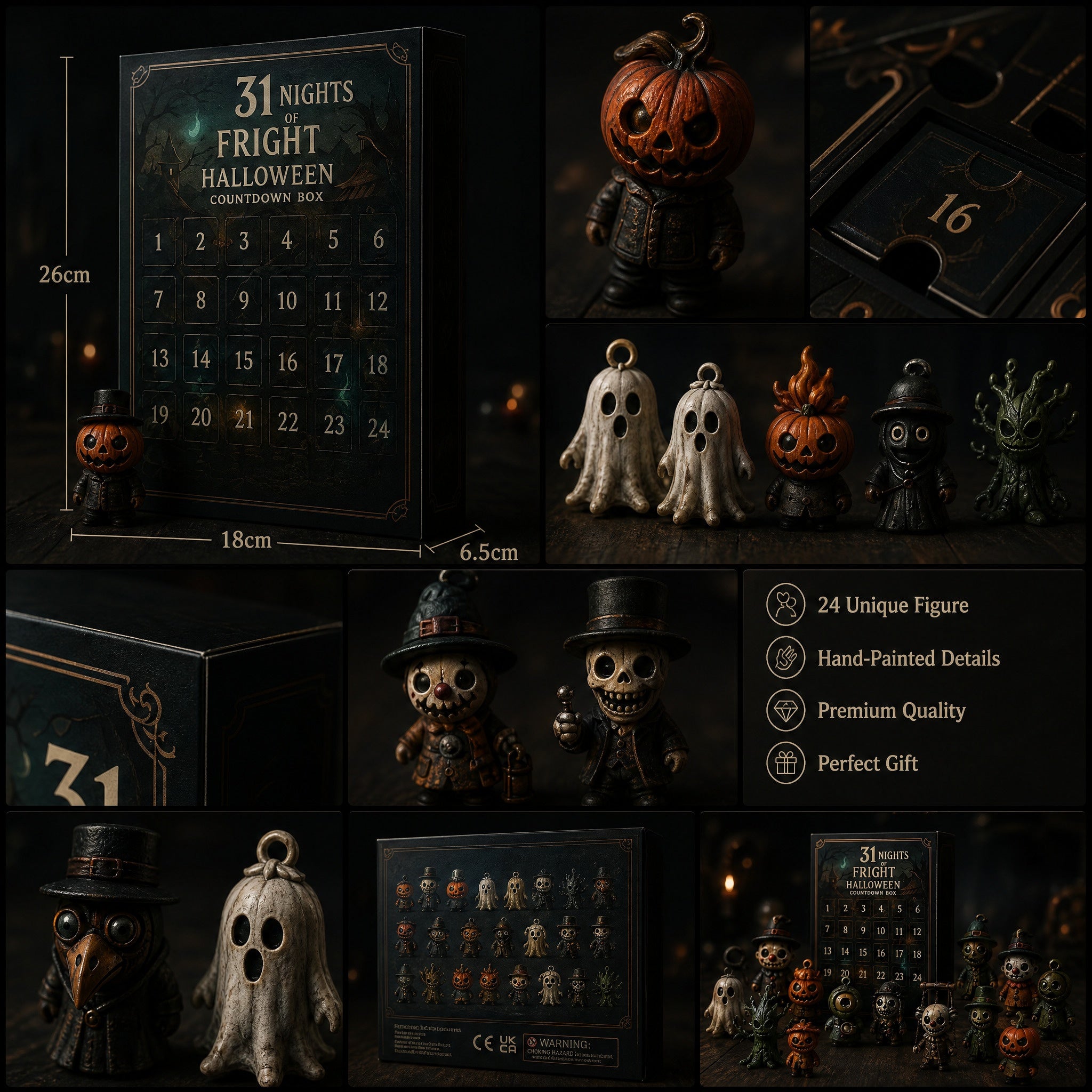 Halloween 31 nights Countdown Blind Box Set Spooky Cute Resin Figurine Advent Calendar for Holiday Decoration Gifts