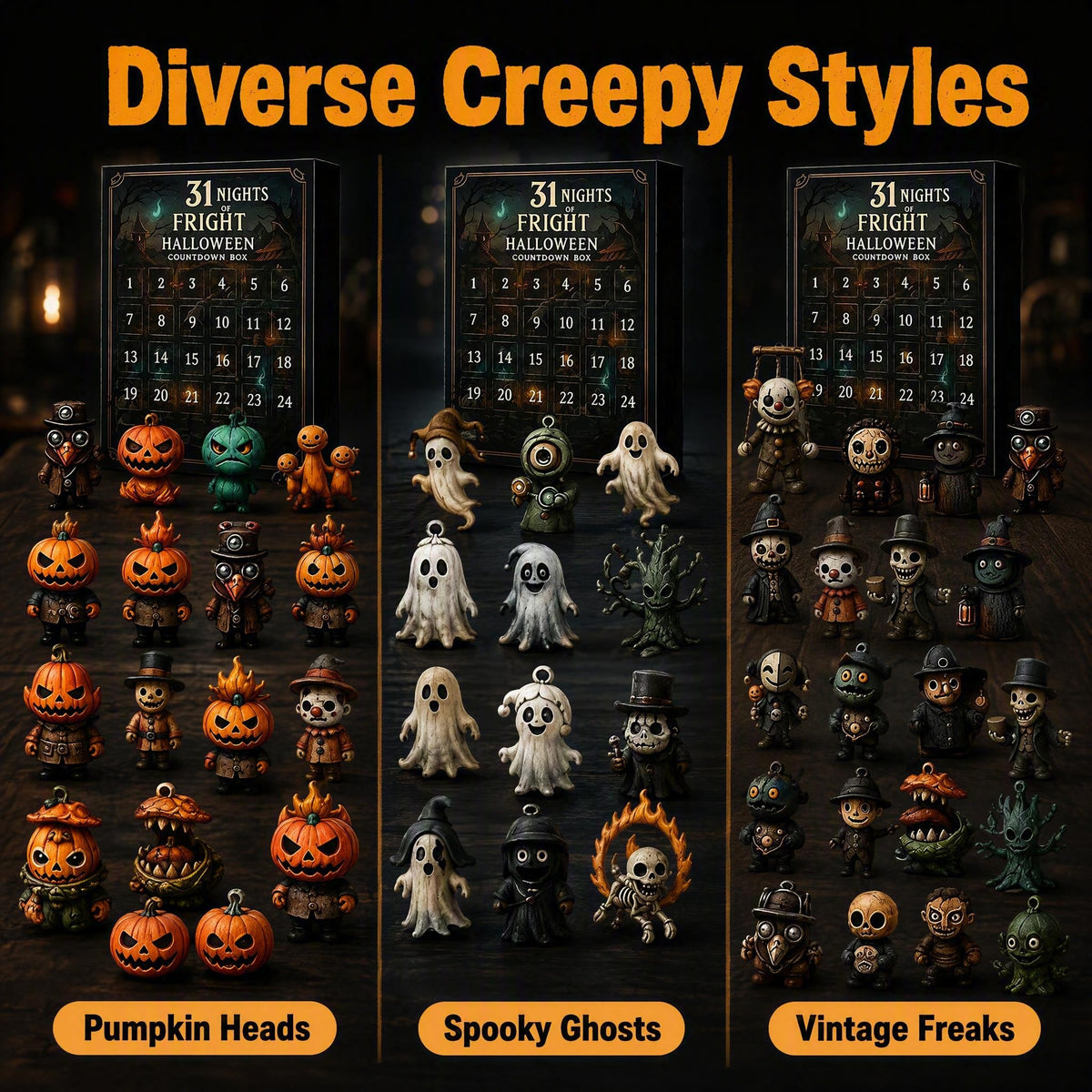 Halloween 31 nights Countdown Blind Box Set Spooky Cute Resin Figurine Advent Calendar for Holiday Decoration Gifts