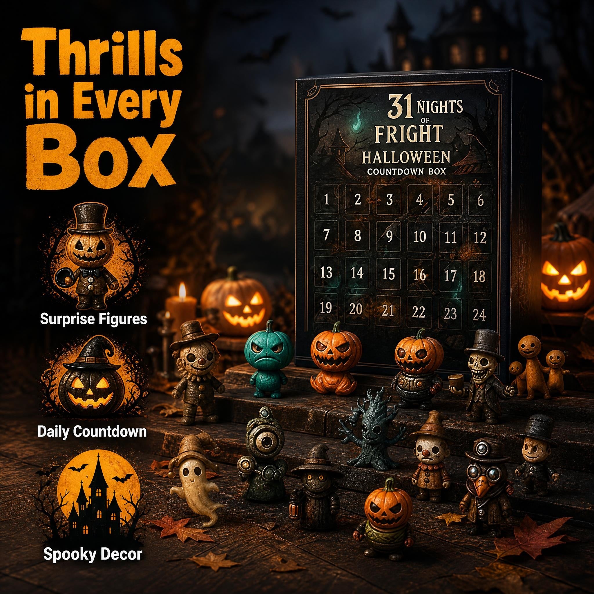 Halloween 31 nights Countdown Blind Box Set Spooky Cute Resin Figurine Advent Calendar for Holiday Decoration Gifts