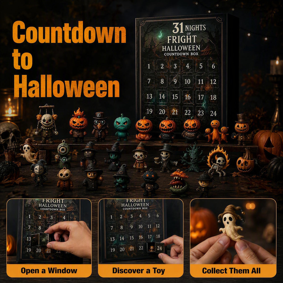 Halloween 31 nights Countdown Blind Box Set Spooky Cute Resin Figurine Advent Calendar for Holiday Decoration Gifts