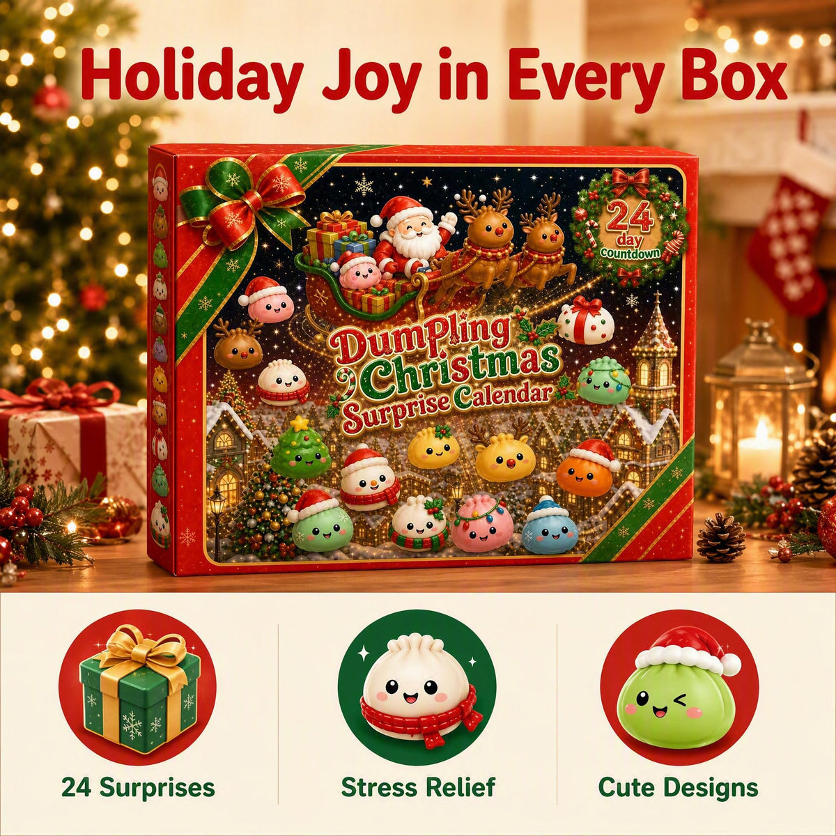 Christmas Dumplings Arrival Calendar 24 Day Countdown Surprise Gift Box Set Pinching and Relaxing Series Blind Box