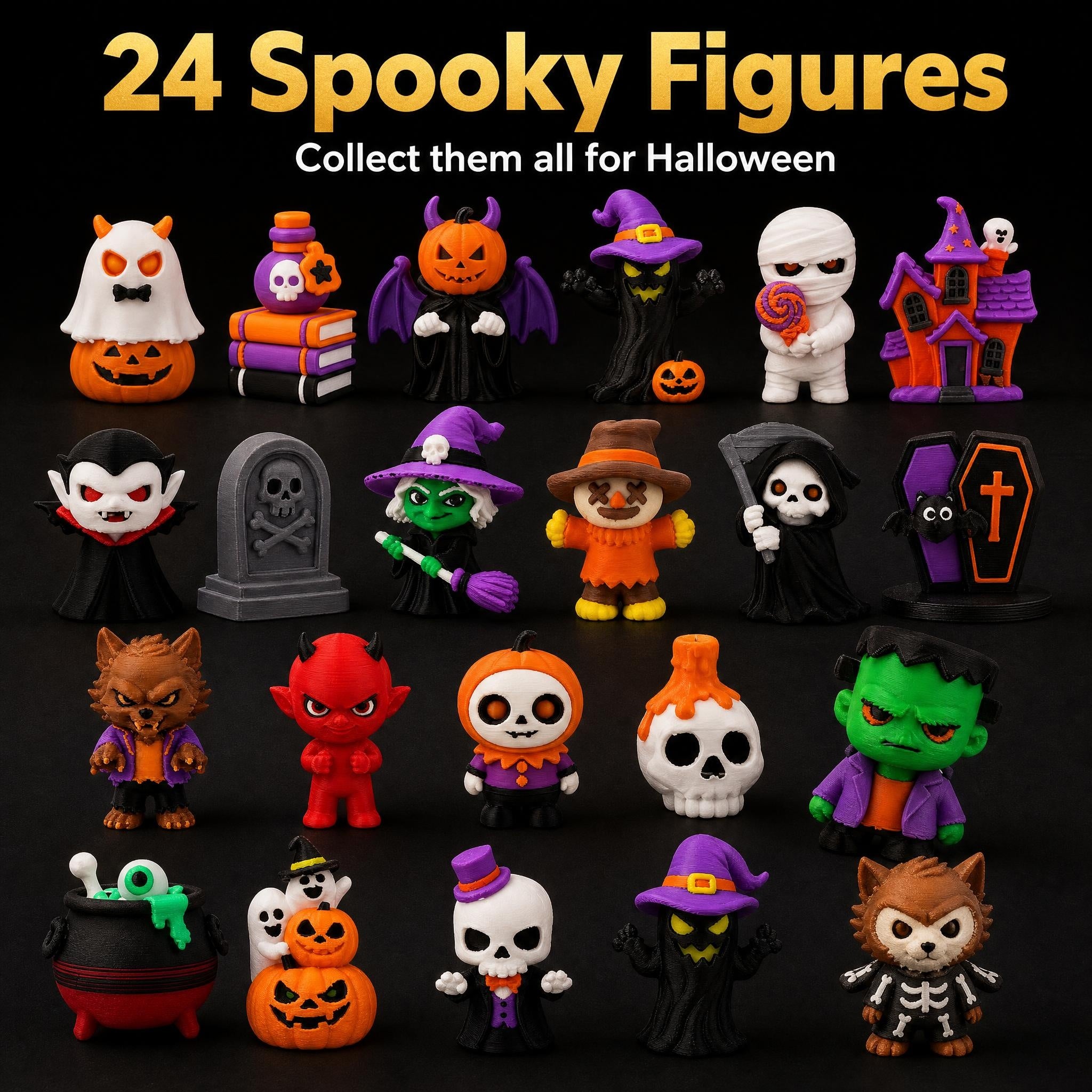 3D Printing 24 Day Halloween Arrival Calendar Mini Doll Pumpkin Ghost Blind Box Toy Blind Box Set