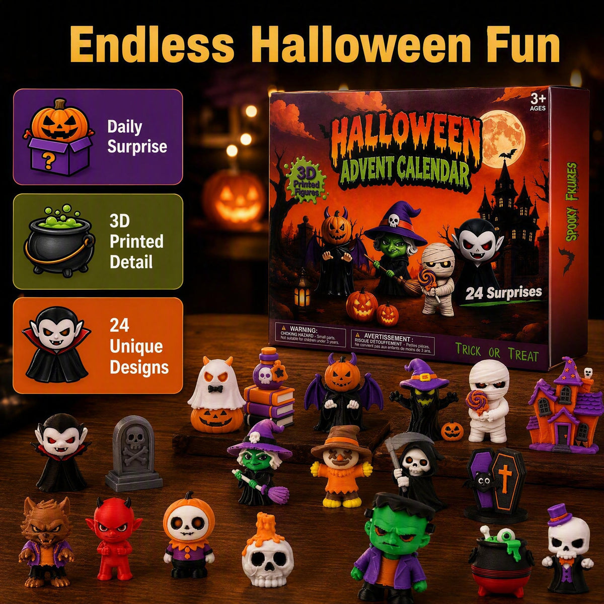 3D Printing 24 Day Halloween Arrival Calendar Mini Doll Pumpkin Ghost Blind Box Toy Blind Box Set