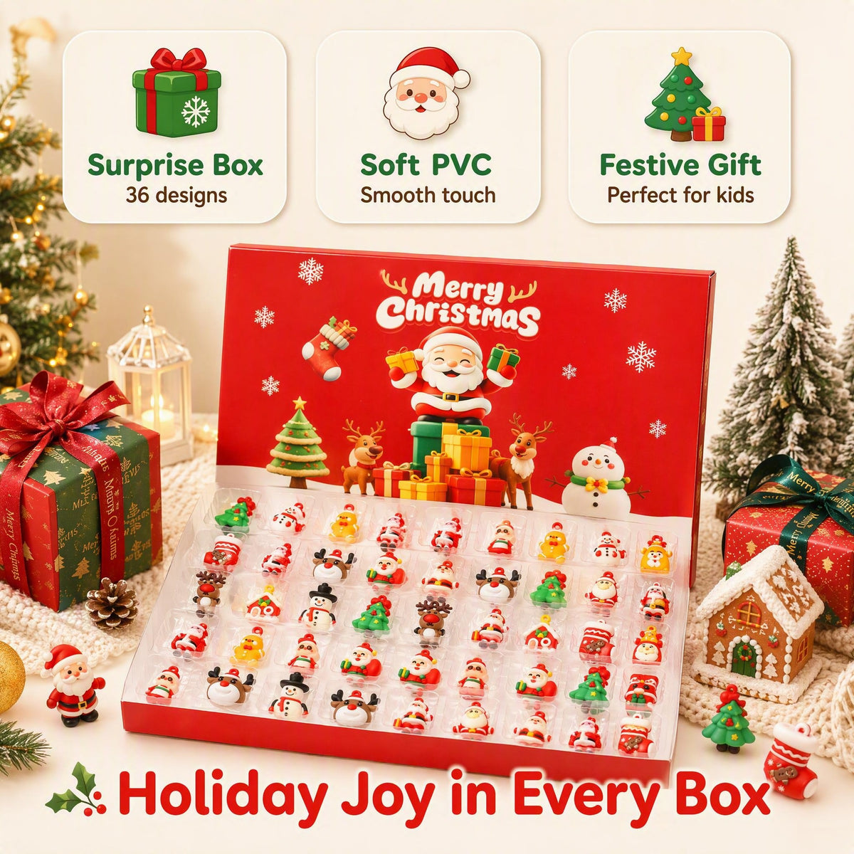 Christmas Pocket Surprise Blind Box Mini Santa Claus Set with 40 Cute PVC Christmas Characters Blind Boxes