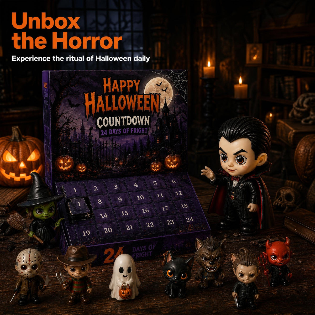 Halloween 24 Days Countdown Blind Box Set, 24 Unique Zombie theme Mini Figures