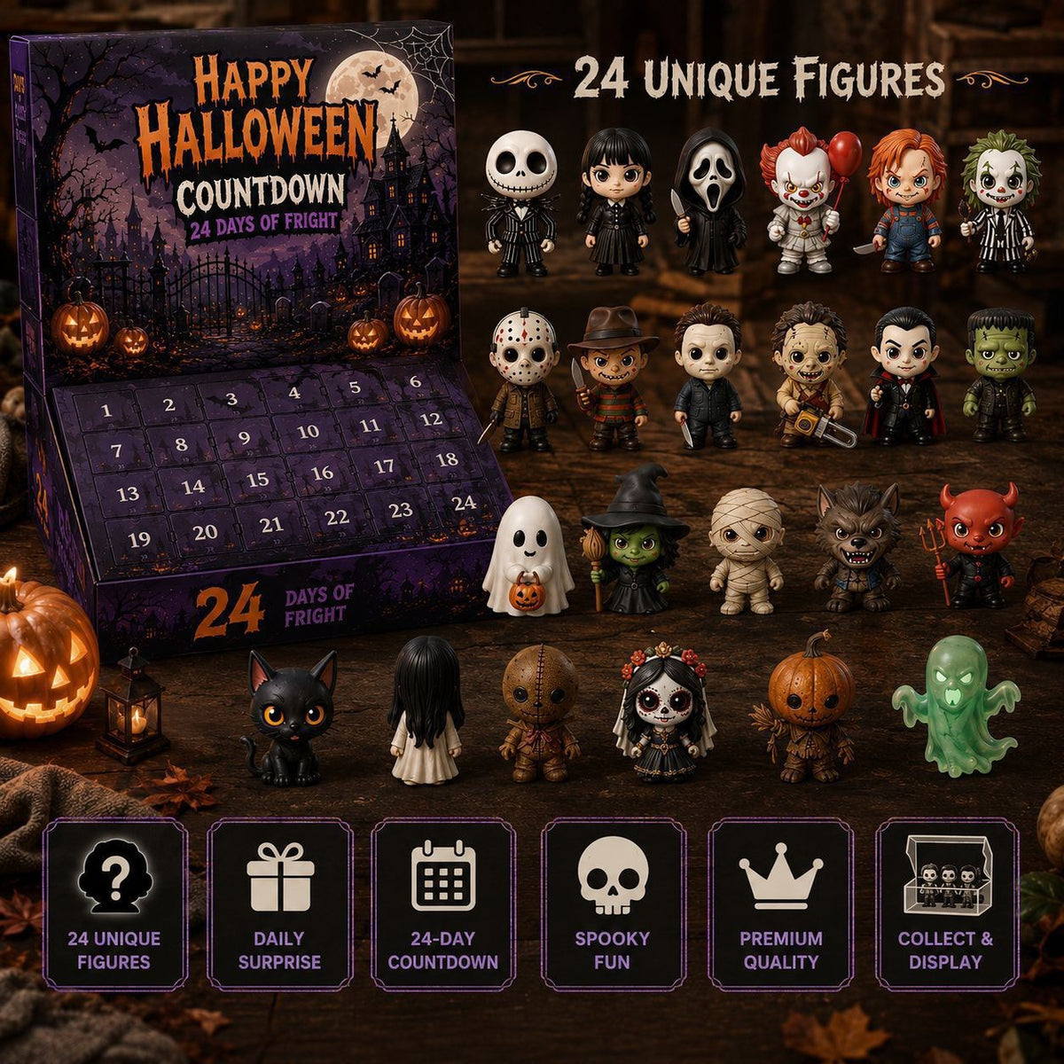 Halloween 24 Days Countdown Blind Box Set, 24 Unique Zombie theme Mini Figures