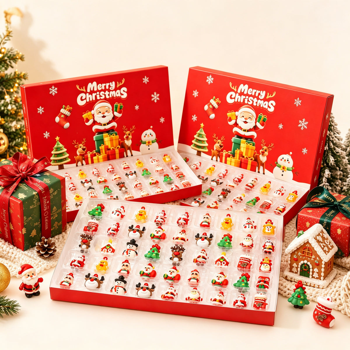 Christmas Pocket Surprise Blind Box Mini Santa Claus Set with 40 Cute PVC Christmas Characters Blind Boxes